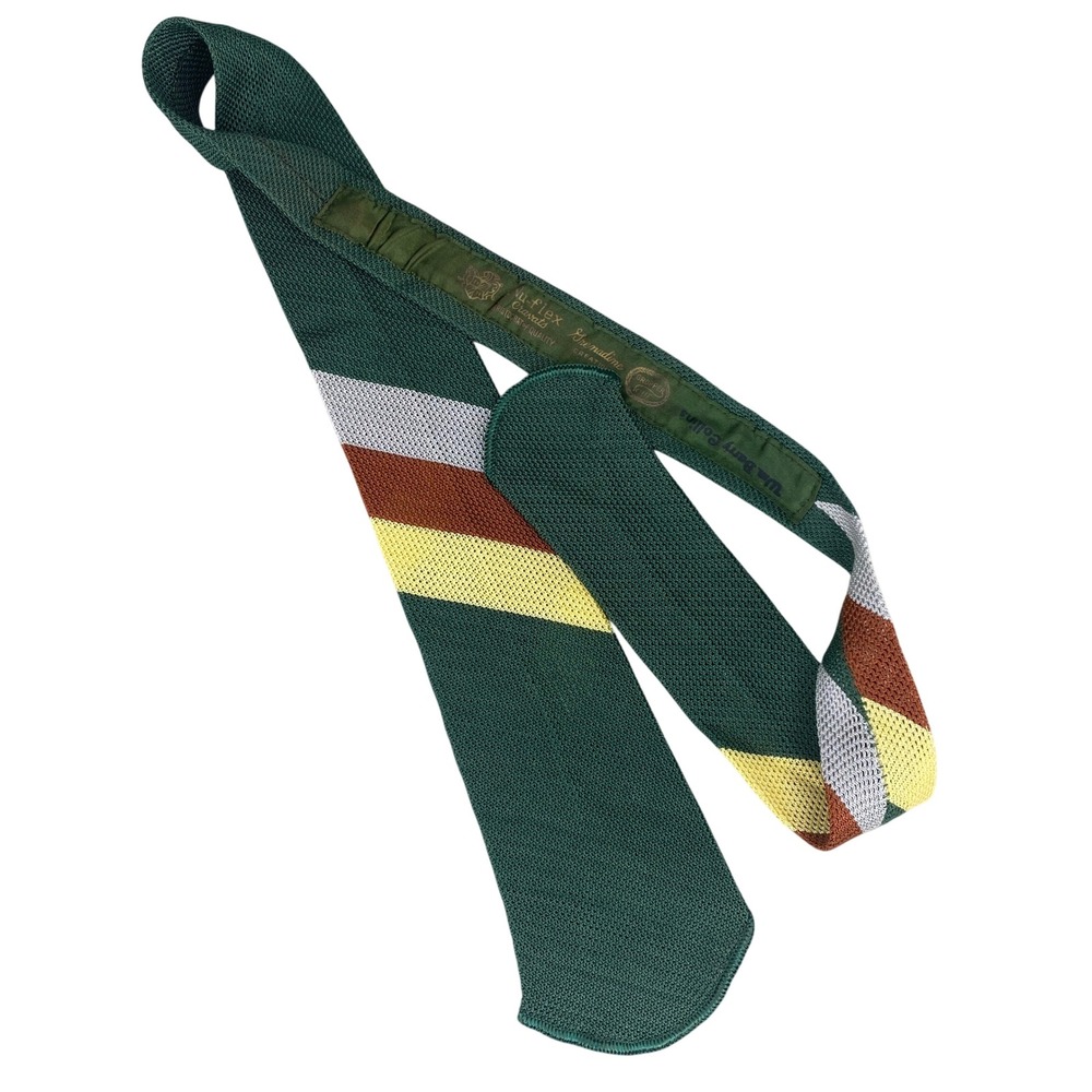 Nu-flex Cravats Mens Grenadine Knit Tie Green Striped Vintage Formal Accessory